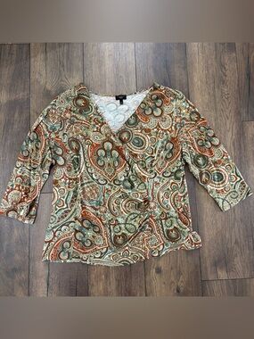 Talbots Faux Wrap V-neck Shirt Top 3/4 Sleeve, Size 2X